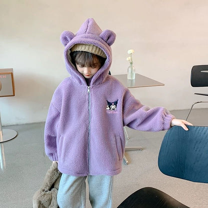 女童拉链外套冬季2025新款加厚儿童库洛米连帽衣服女孩冬装毛毛衣
