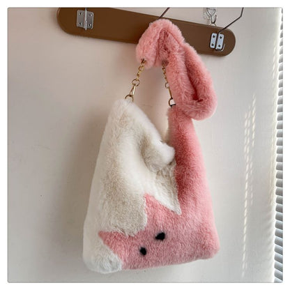 Heart Cat Fur Shoulder Bag | A fluffy bag that stands out in autumn and winter