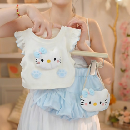 お洒落可愛い!ハローキティ猫モチーフTシャツかぼちゃパンツセット
