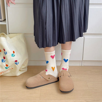 カラフルハート刺繍ソックス｜日韓系ドーパミン配色の中筒靴下
