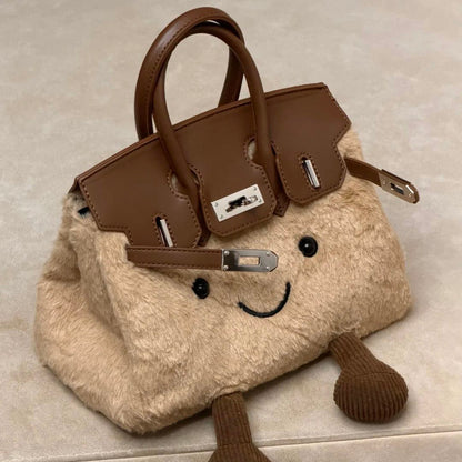 【大人可愛い】もこもこファーのケリー風2WAYハンドバッグ