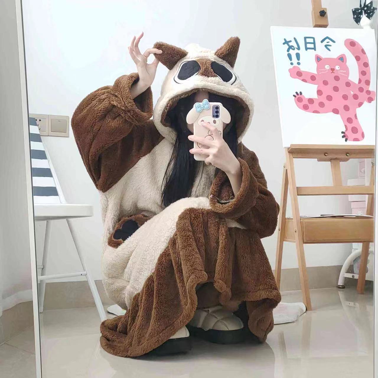 シャム猫デザインのあったかもこもこルームウェア上下セット