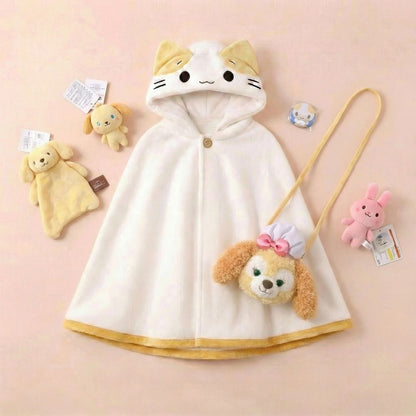 ふわもこ子猫フランネル着る毛布フード付厚手
