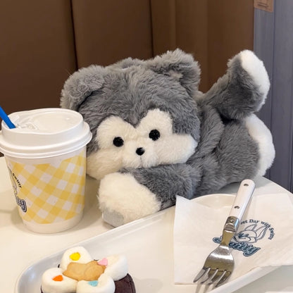 ぺたんこハスキーぬいぐるみバッグ｜ふわもこ斜めがけ・リュック2way