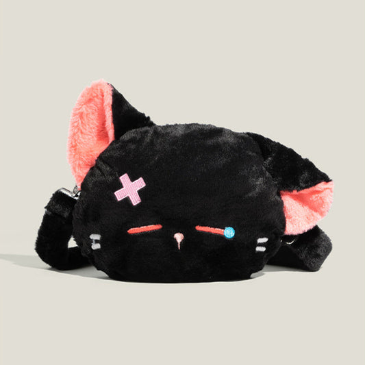 泣き顔ねこぬいぐるみバッグ｜ふわもこ斜めがけショルダー