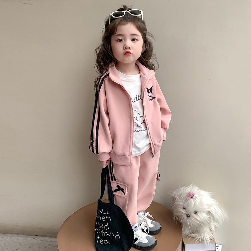 春秋季儿童卡通库洛米套装时尚洋气新款女童拉条开衫卫裤两件套潮