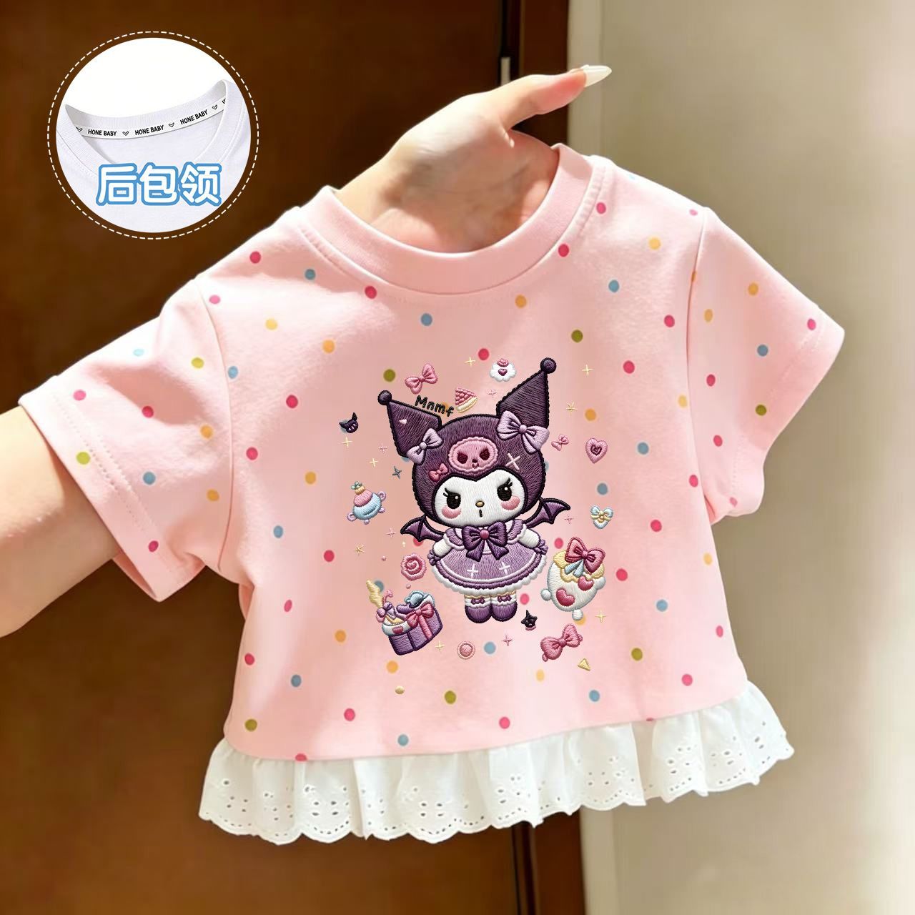 大人可愛いクロミプリントフリルTシャツ