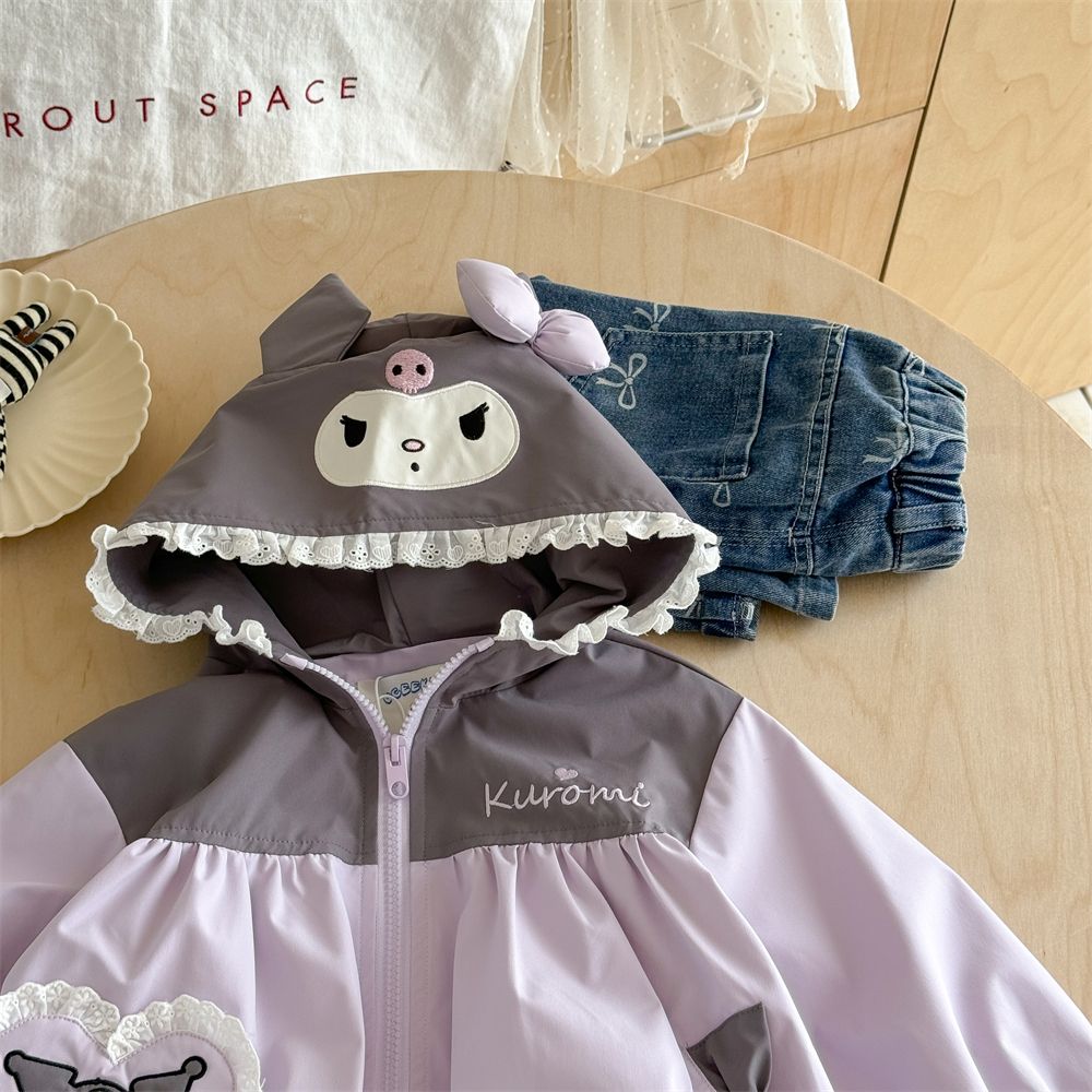 Stylish Kuromi-Style Girls' Hoodie Cardigan for Spring and Autumn - Thin