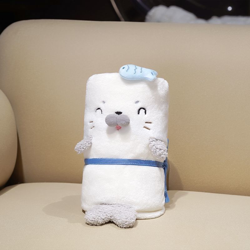 ふわふわアザラシフランネルブランケットかわいい冬用ひざ掛けオフィス昼寝にも