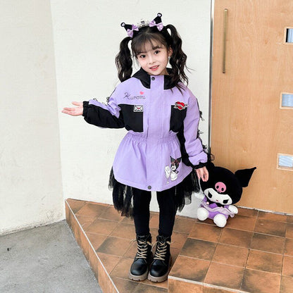 女童库洛米秋冬外套2025新款儿童加棉加厚棉衣春秋夹克风衣冲锋衣