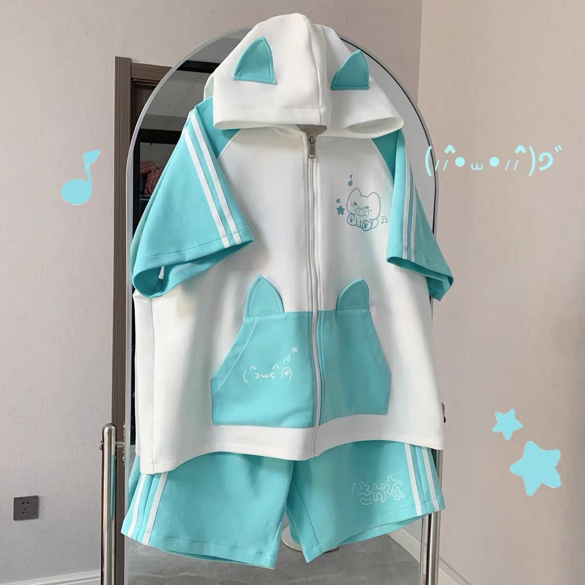 Y2K猫耳フードTシャツ地雷系サブカル女子二次元かわいい半袖トップス