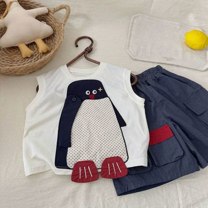 【可愛い】立体ペンギンベビーセットアップ夏用