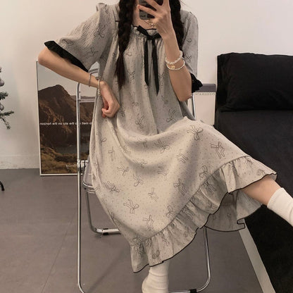 【大人可愛い】パッド付きリボン姫系ルームワンピースパジャマ