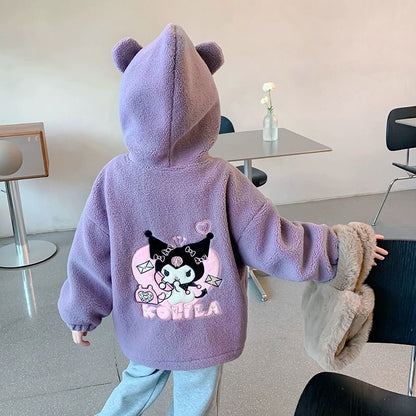 女童拉链外套冬季2025新款加厚儿童库洛米连帽衣服女孩冬装毛毛衣