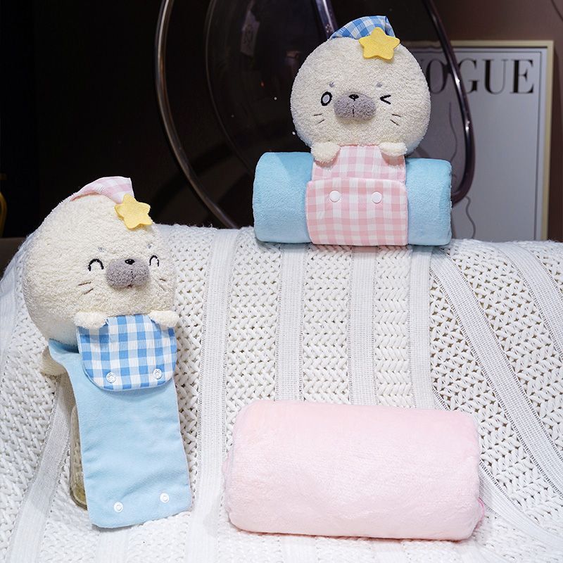 立体アザラシくるくる毛布携帯収納オフィスお昼寝ひざ掛け