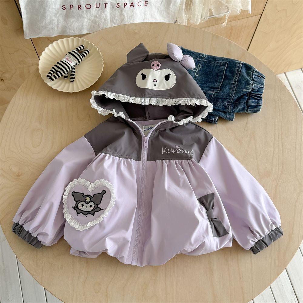 Stylish Kuromi-Style Girls' Hoodie Cardigan for Spring and Autumn - Thin