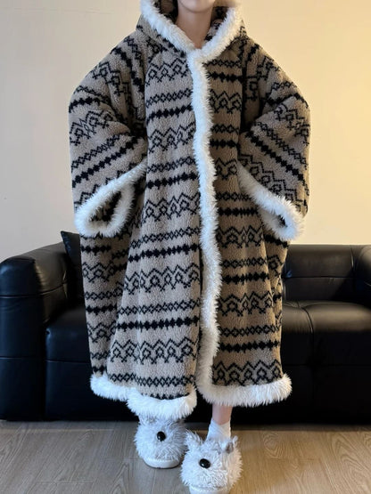 暖かケープフード付きガーリーサンゴフリースローブ秋冬パジャマ自分へのご褒美ギフト