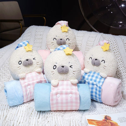 立体アザラシくるくる毛布携帯収納オフィスお昼寝ひざ掛け