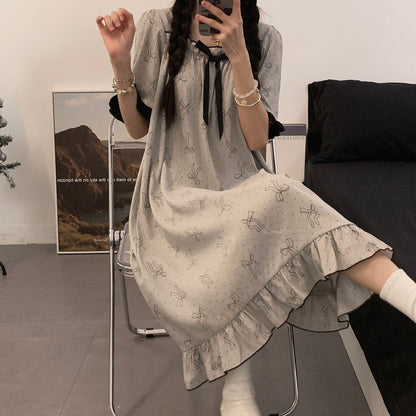 【大人可愛い】パッド付きリボン姫系ルームワンピースパジャマ
