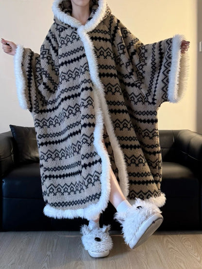 暖かケープフード付きガーリーサンゴフリースローブ秋冬パジャマ自分へのご褒美ギフト