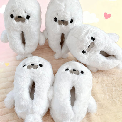 もちもち触感の可愛いもこもこスリッパ / 滑り止め付き防寒ルームシューズ