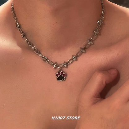 Cat Paw Studded Necklace - J-Fashion, Punk, Y2K Accessory, Choker