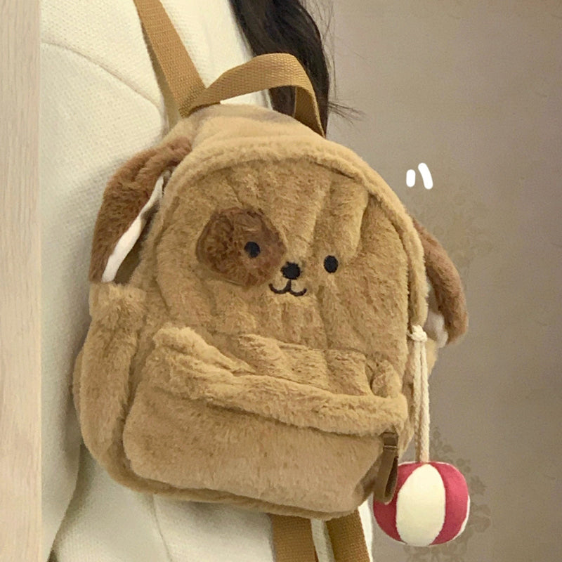 ふわもこ子犬リュック｜ぬいぐるみ風ミニバックパック 学生・ガーリーコーデに