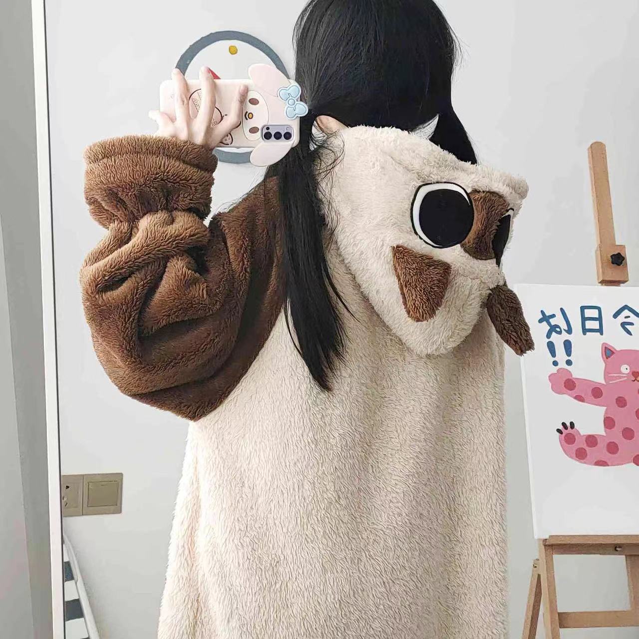 シャム猫デザインのあったかもこもこルームウェア上下セット