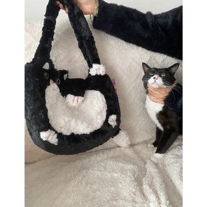 Fluffy cow and cat shoulder bag | Cute and fluffy design