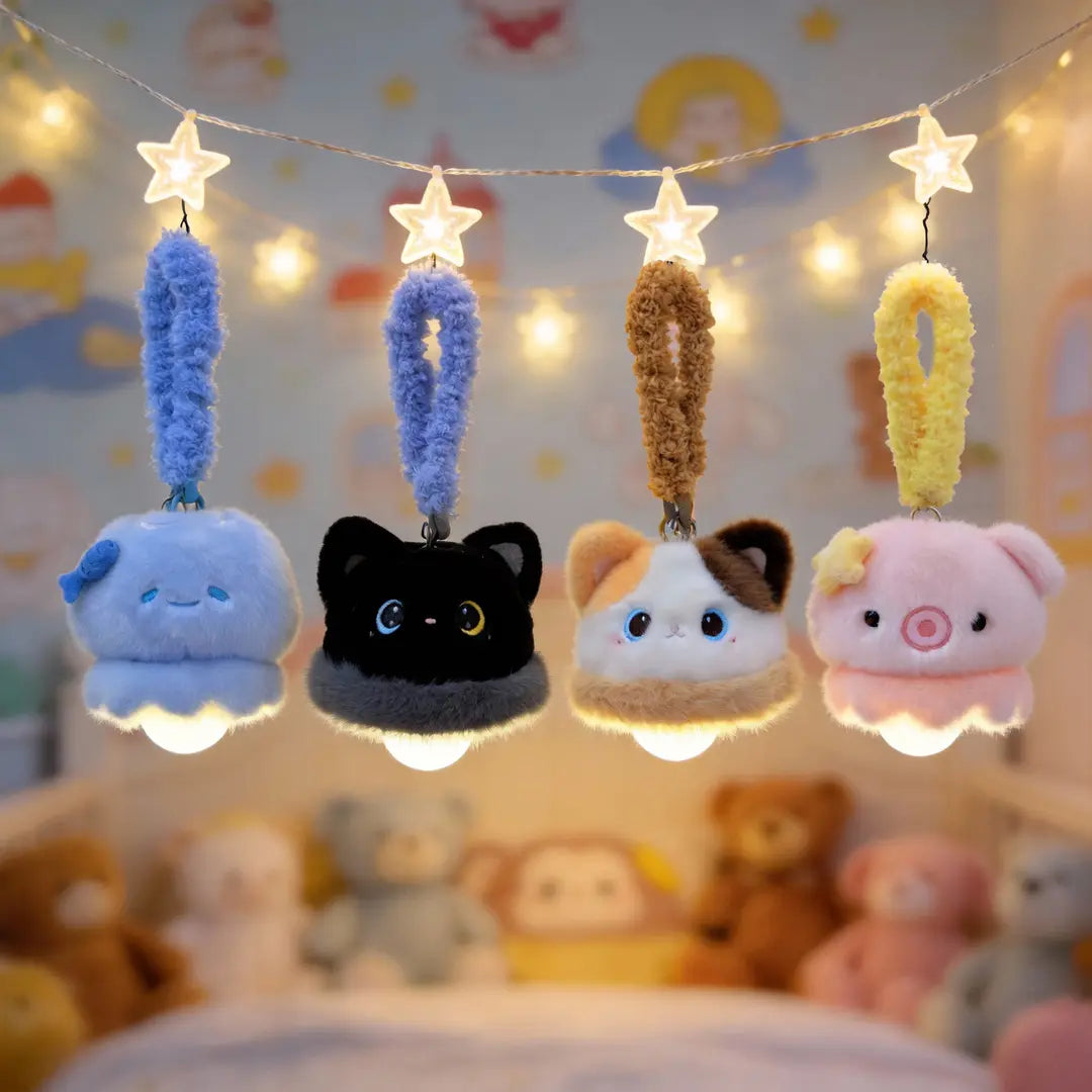 【光るマスコット】持ち運びできるネコアザラシクラゲぬいぐるみナイトライトチャーム
