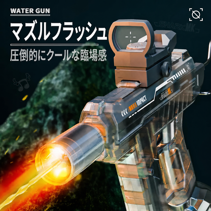 夏のおもちゃ超高速連射UZI型電動ライト付きウォーターガン