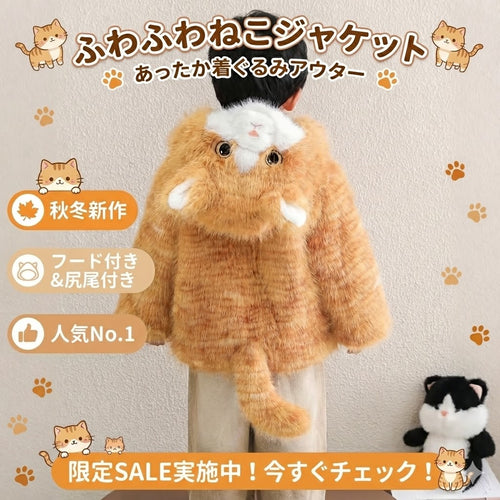 【上質】親子でお揃いもふもふ猫耳ショートコートベビー・キッズ